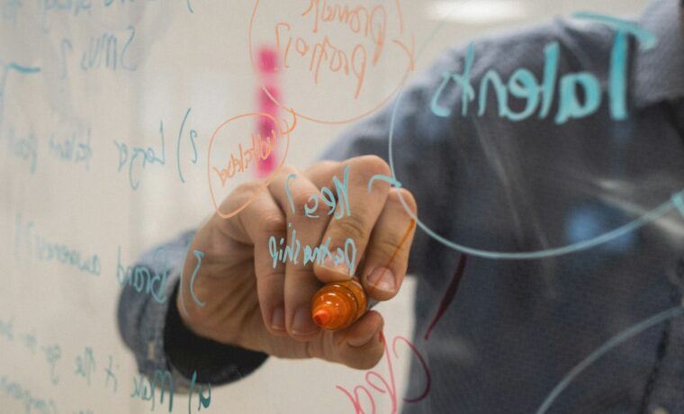 SaaS team planning an SEO strategy on a whiteboard to grow signups